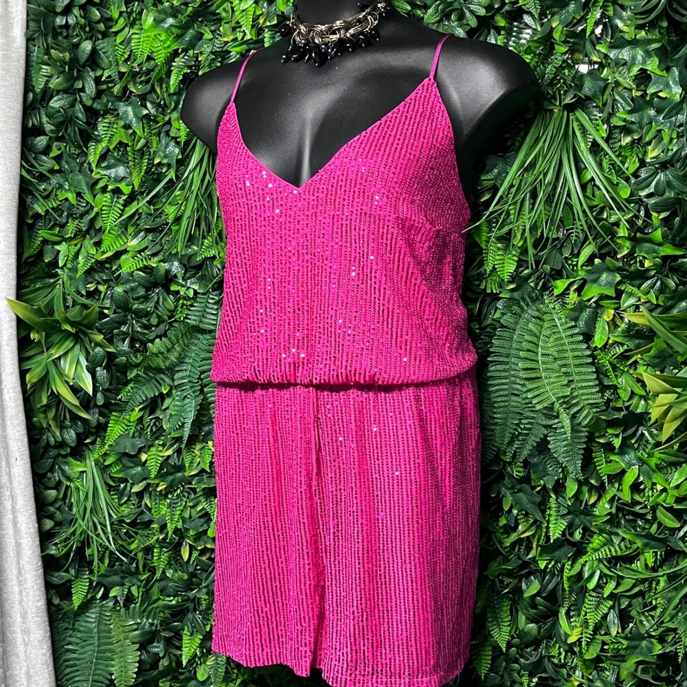 Double Crazy‎ Jumpsuit Size 4XL Pink Sequin Romper Sparkly Party Club 3078